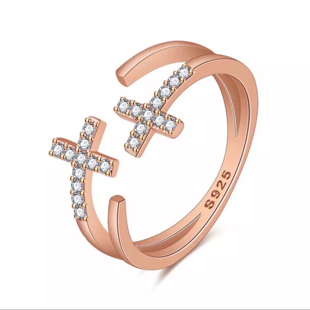 Double Cross Ring, Adjustable Ring, Religious Fai… - image 1